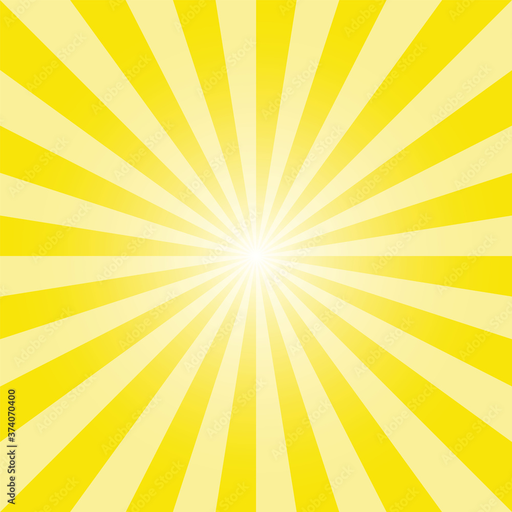 Obraz premium Summer sunburst background. yellow rays pop art background. retro vector illustration. Bumblebee yellow background for various purposes. 