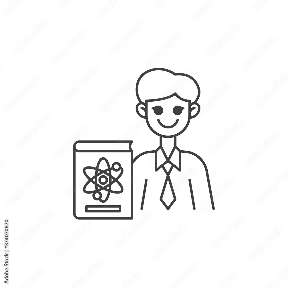 Physics teacher line icon. linear style sign for mobile concept and web design. Man teacher with physics book outline vector icon. Symbol, logo illustration. Vector graphics Physics teacher line icon. linear style sign for mobile concept and web design. Man teacher with physics book outline vector icon. Symbol, logo illustration. Vector graphics