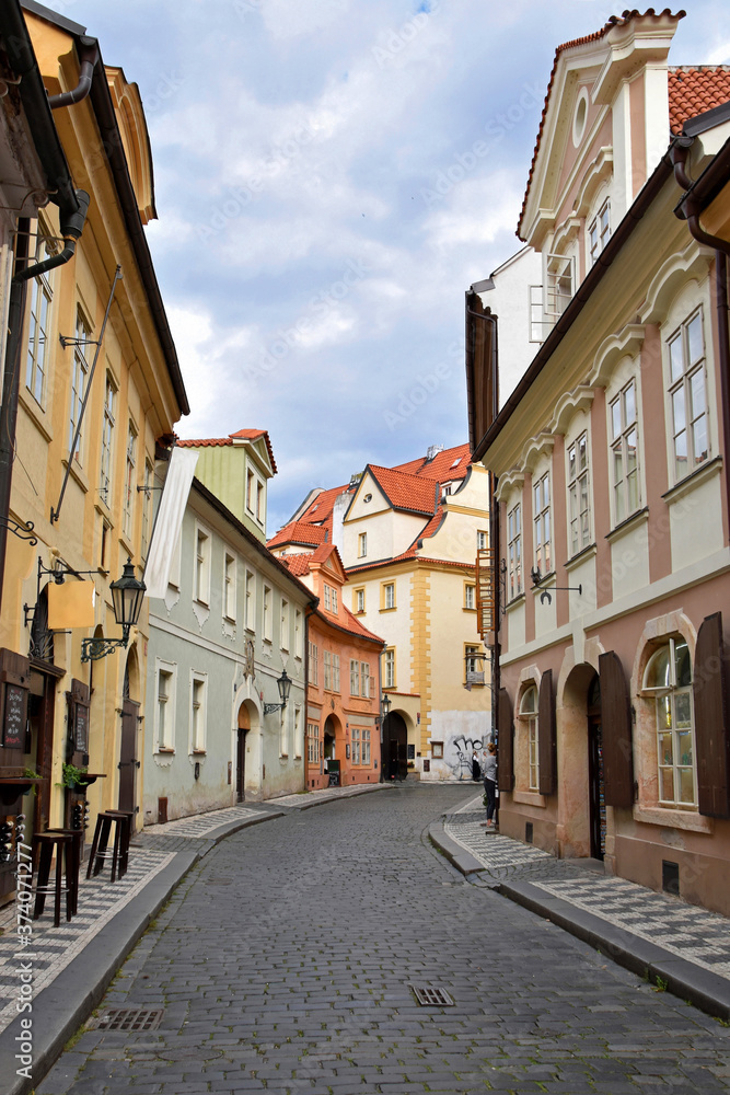 Picturesque medieval street in Mala Strana, Prague, Czech Republic