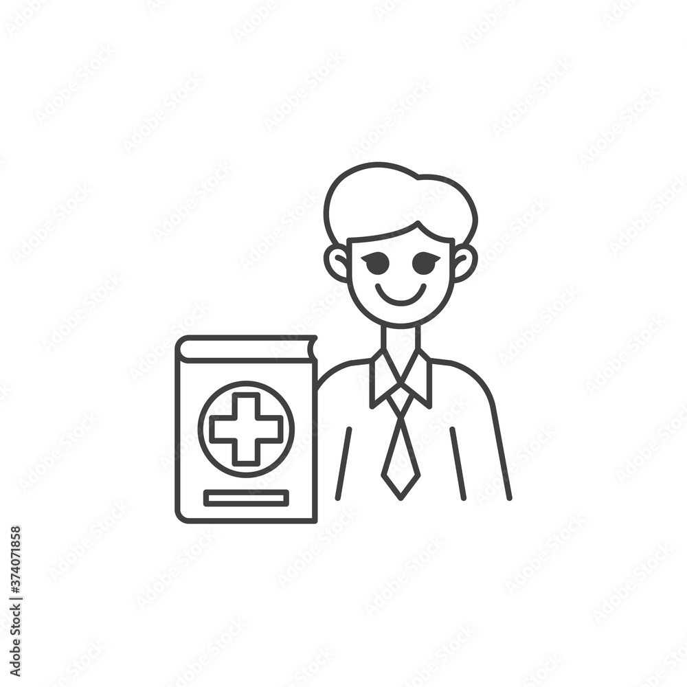 Medical teacher line icon. linear style sign for mobile concept and web design. Man teacher with medical book outline vector icon. Symbol, logo illustration. Vector graphics Medical teacher line icon. linear style sign for mobile concept and web design. Man teacher with medical book outline vector icon. Symbol, logo illustration. Vector graphics