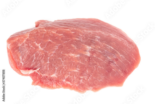 Slice of raw pork meat isolated on white background. schnitzel. steak. meat tenderloin