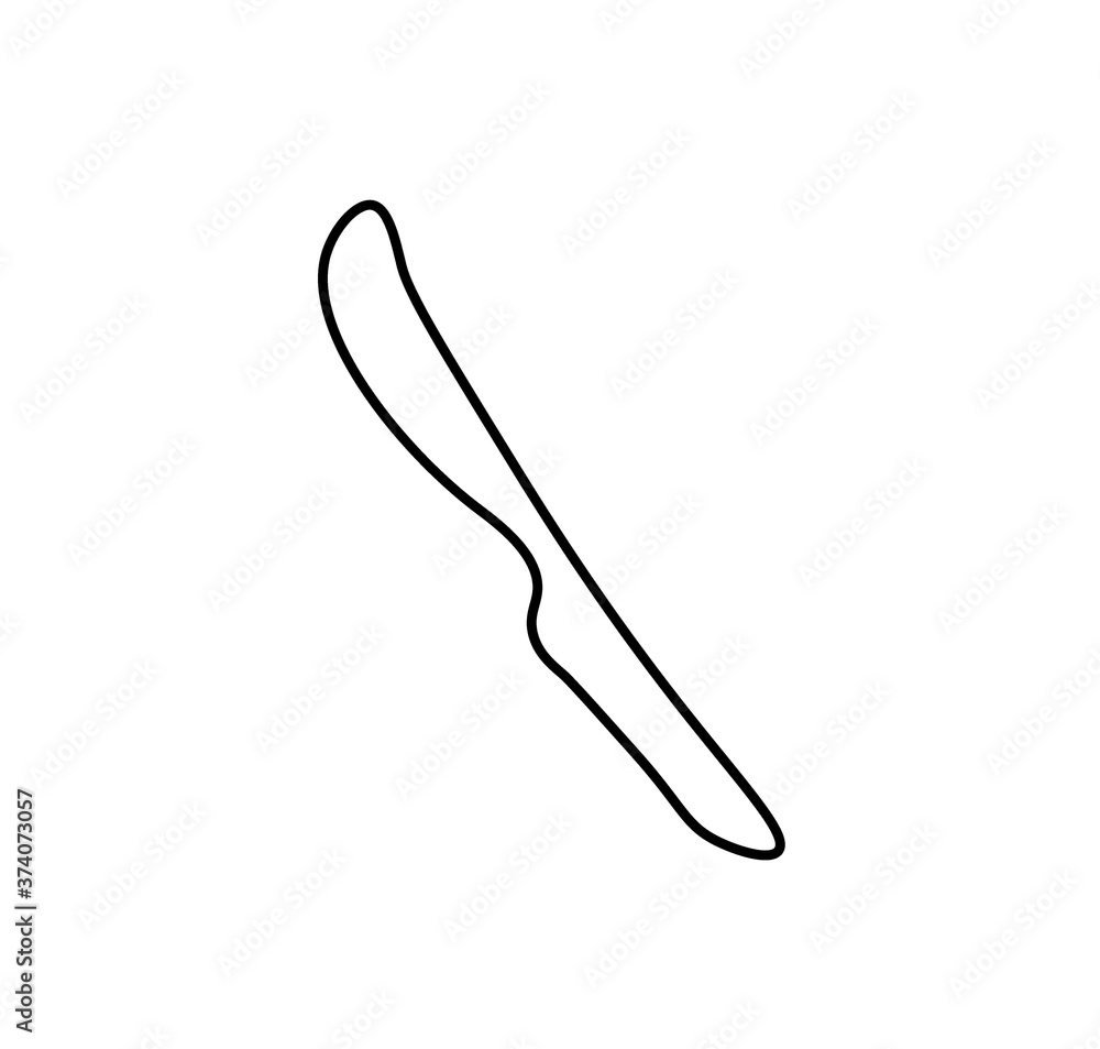 Vector knife with a black line.Simple food and cooking illustration in doodle style on a white isolated background hand drawn.Design for social networks,web,advertising,banners,menus,recipes. Vector knife with a black line.Simple food and cooking illustration in doodle style on a white isolated background hand drawn.Design for social networks,web,advertising,banners,menus,recipes.