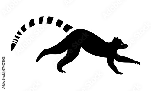 Lemur black sealeet. Exotic tropical animal on a white isolated background. Cute funny lemur with a striped tail. Vector stock illustration in cartoon style.