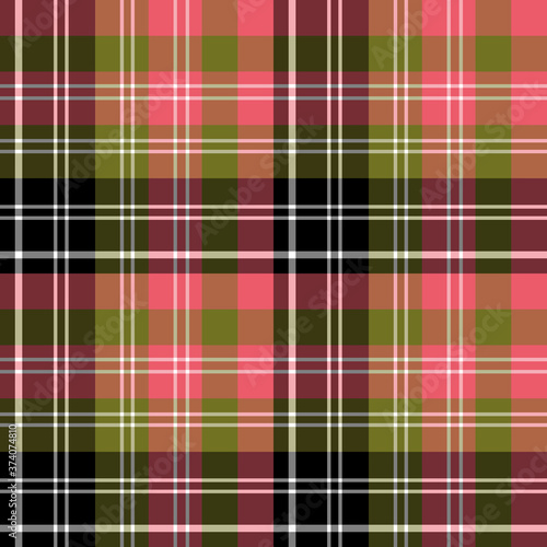 Seamless pattern in black, pink, green and white colors for plaid, fabric, textile, clothes, tablecloth and other things. Vector image.