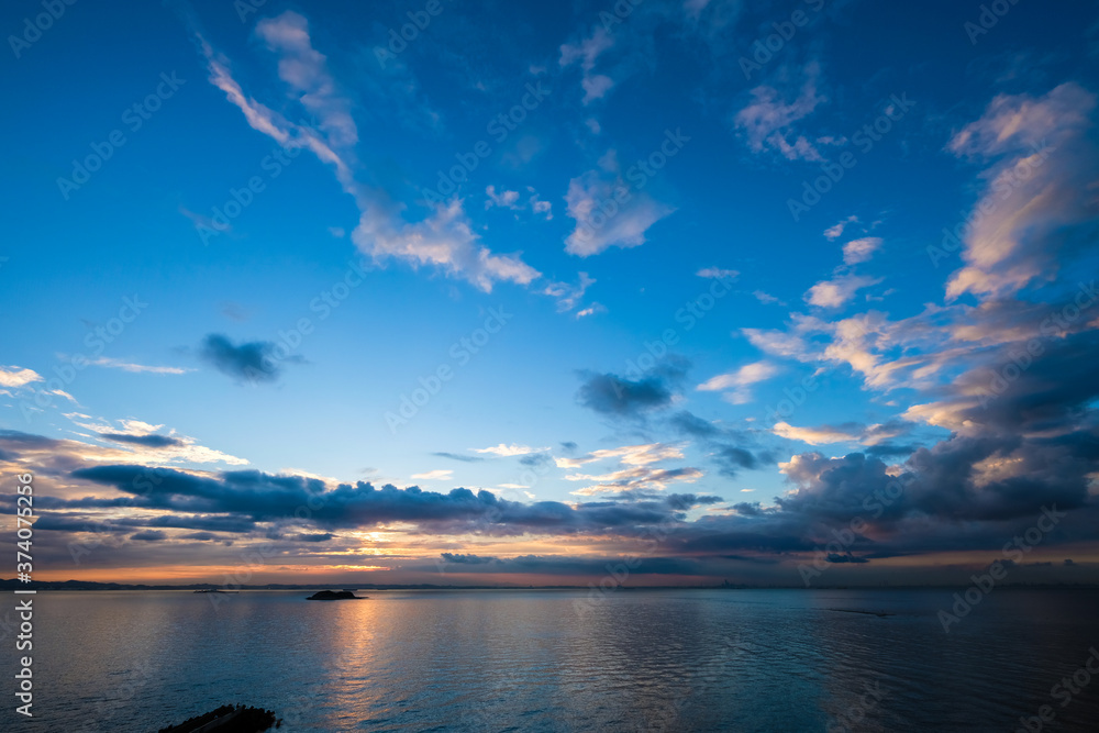 千葉県富津岬の展望台からの夕日