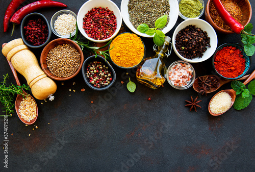 Assortment of spices on black