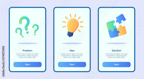 Problem idea solution for mobile apps template banner page UI with three variations modern flat color style