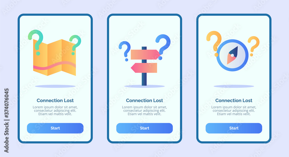 Connection lost for mobile apps template banner page UI with three variations modern flat color style Connection lost for mobile apps template banner page UI with three variations modern flat color style