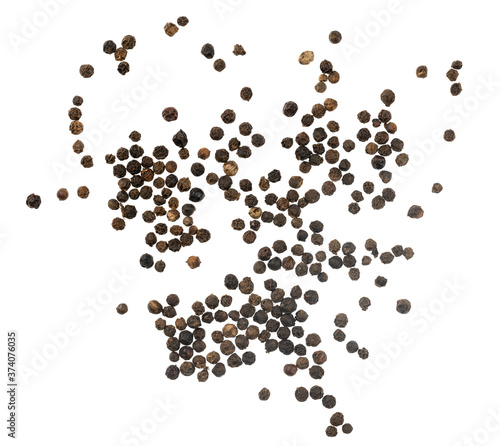 Black peppercorns isolated on white background