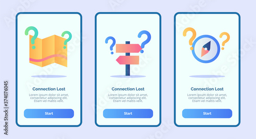 Connection lost for mobile apps template banner page UI with three variations modern flat color style