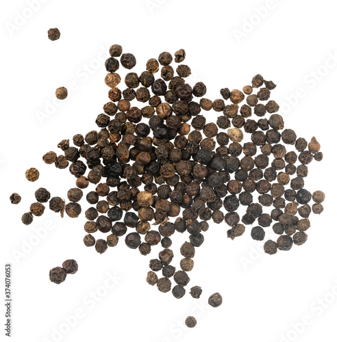 Black peppercorns isolated on white background