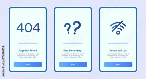 age not found find something connection lost for mobile apps template banner page UI with three variations modern flat color style