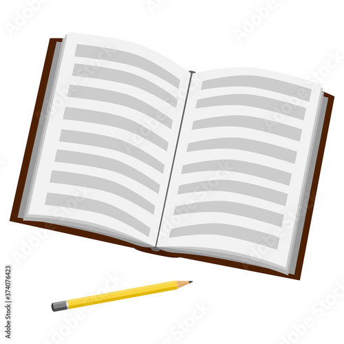 Open book. Vector illustration of a book or Notepad and pencil.