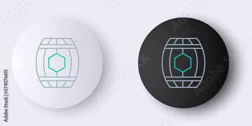 Line Wooden barrel with honey icon isolated on grey background. Colorful outline concept. Vector.