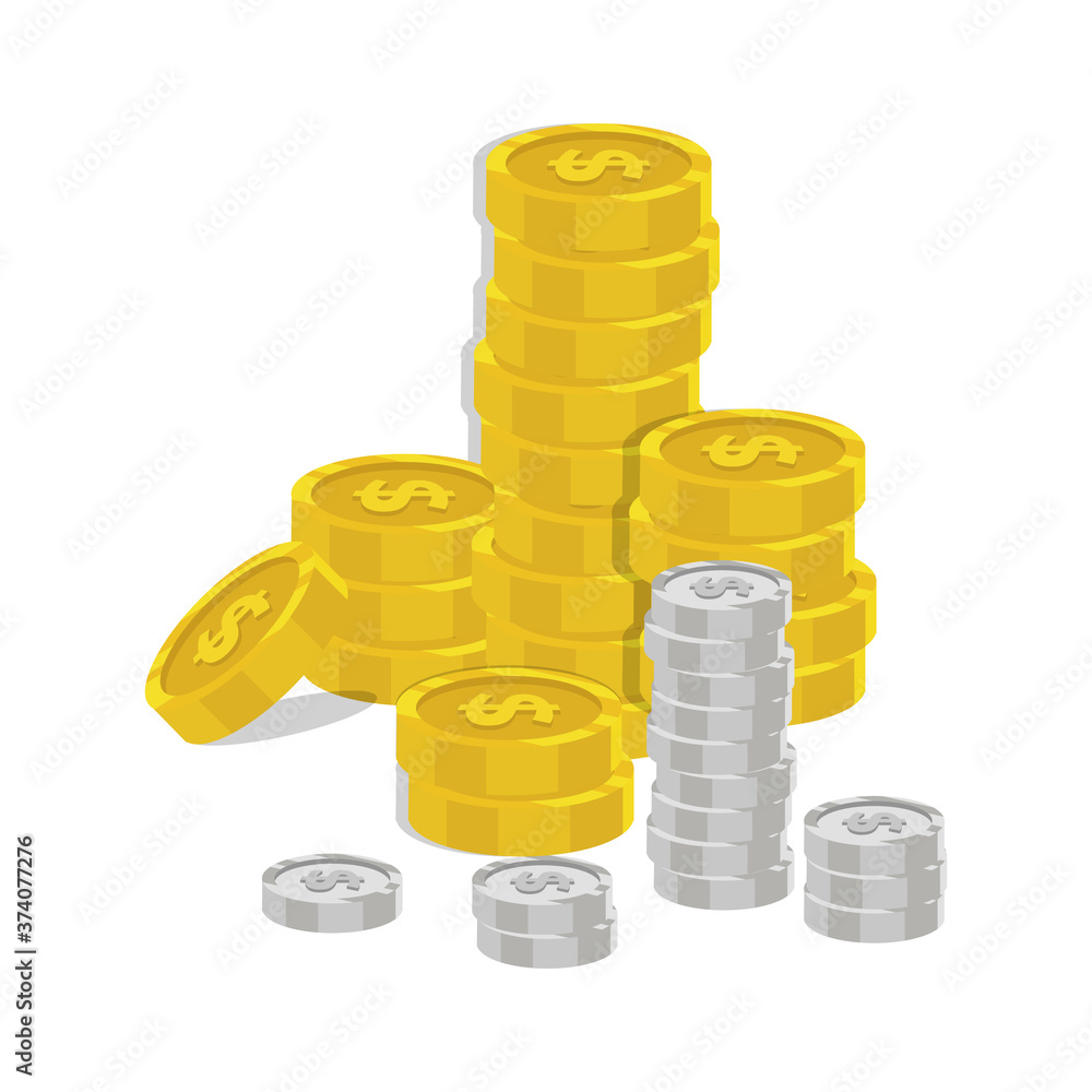 Coins stack vector illustration, flat coin money stacked flat icon, golden penny cash pile, treasure heap isolated on color background, Design for Finance.
Coins stack vector illustration, flat coin money stacked flat icon, golden penny cash pile, treasure heap isolated on color background, Design for Finance.