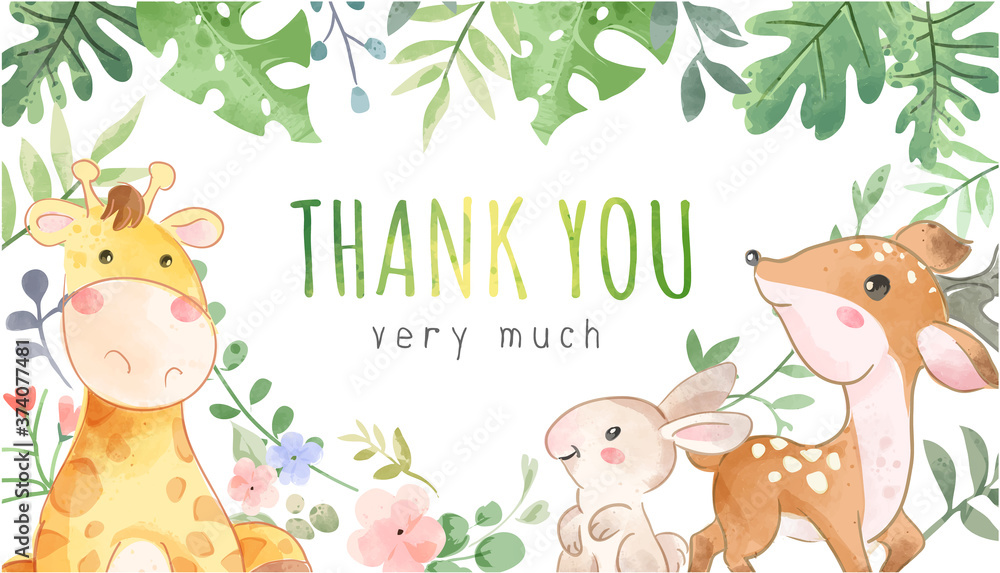 Thank you Banner Sign with Wild Animal Friends Cartoon Illustration Stock  Vector | Adobe Stock