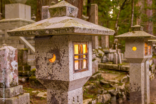 Lanterns in Koyasan, Mount Koya, Japan photo