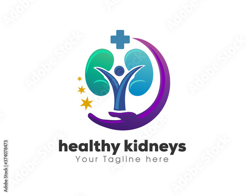 Human fit health kidney circle care logo symbol design template
