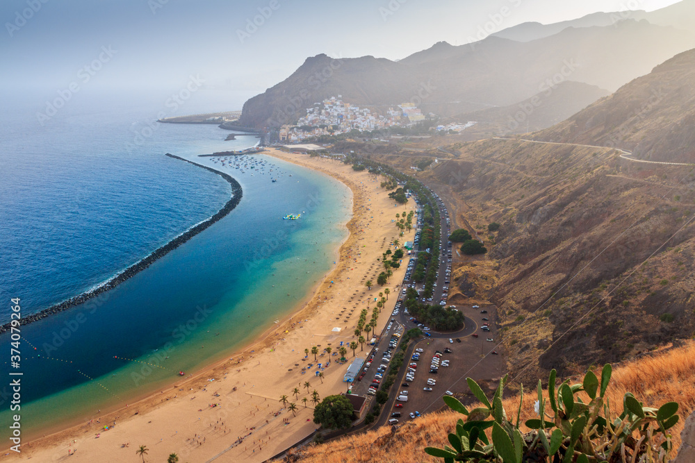 View of famous beach and ocean lagoon Playa de las Teresitas, Tenerife, Canary islands