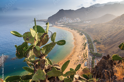 View of famous beach and ocean lagoon Playa de las Teresitas,Tenerife, Canary islands