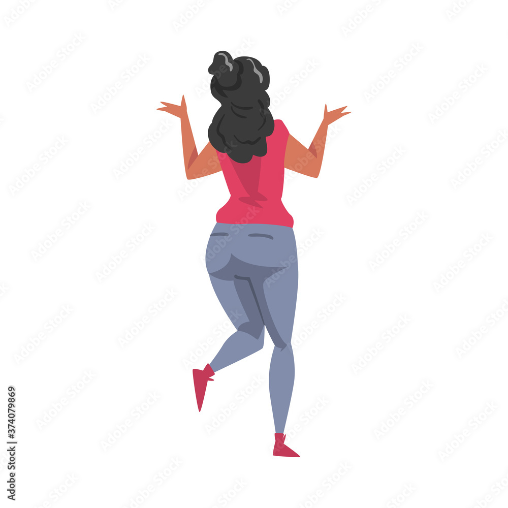 Back View of Plump Girl, Young Woman Viewed from Behind Wearing Casual Clothes and Looking at Something Cartoon Style Vector Illustration Back View of Plump Girl, Young Woman Viewed from Behind Wearing Casual Clothes and Looking at Something Cartoon Style Vector Illustration
