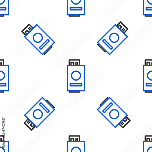 Line Passport with ticket icon isolated seamless pattern on white background. Identification Document. Concept travel and tourism. Colorful outline concept. Vector.