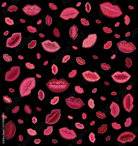 black background with image fantasy abstract red colored lips