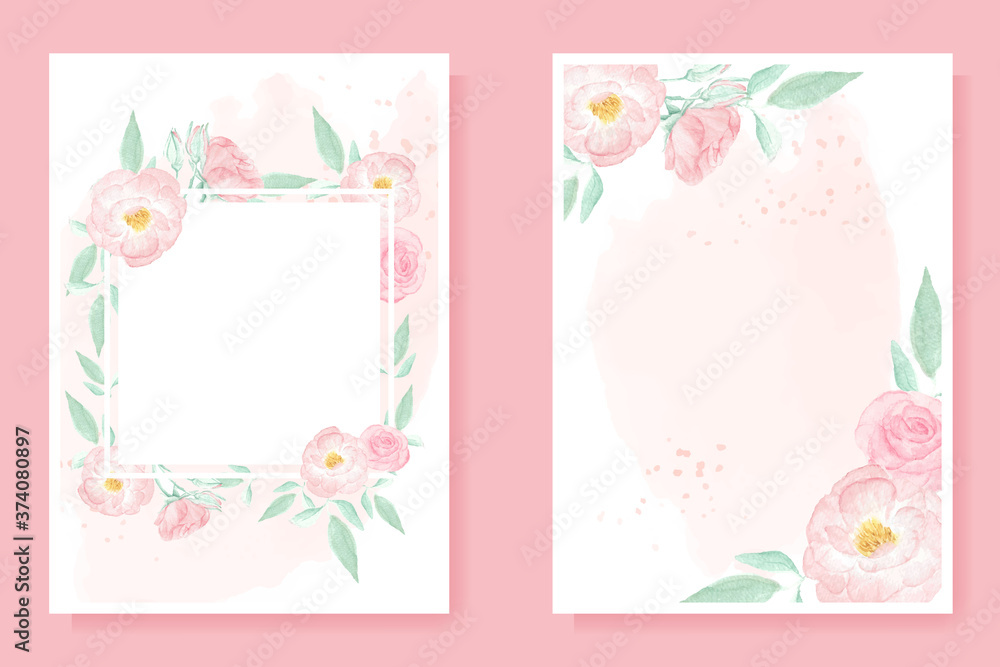 watercolor pink wild rose on pink splash background for wedding invitation or birthday card 5x7 template collection watercolor pink wild rose on pink splash background for wedding invitation or birthday card 5x7 template collection
