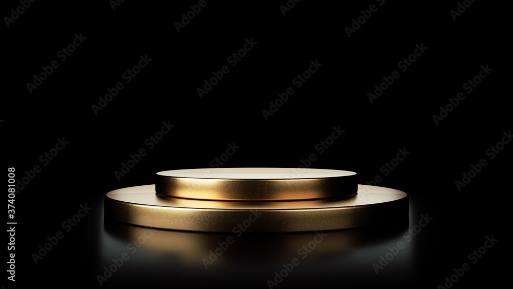 Golden Two Steps Pedestal Isolated On The Black Background - 3D Illustration Golden Two Steps Pedestal Isolated On The Black Background - 3D Illustration