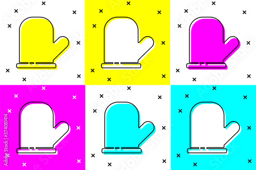 Set Oven glove icon isolated on color background. Kitchen potholder sign. Cooking glove. Vector.