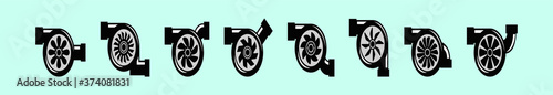 set of car turbocharger cartoon icon design template with various models. vector illustration