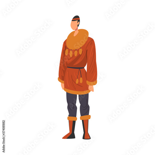 Man in American Indian Traditional lothing, Male Representative of Country in National Outfit Cartoon Style Vector Illustration