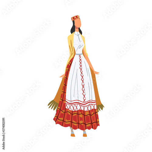 Woman in Byelorussia National lothing, Female Representative of Country in Traditional Outfit of Nation Cartoon Style Vector Illustration