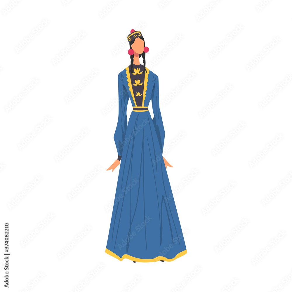 Woman in Kalmykia National lothing, Female Representative of Country in Traditional Outfit of Nation Cartoon Style Vector Illustration