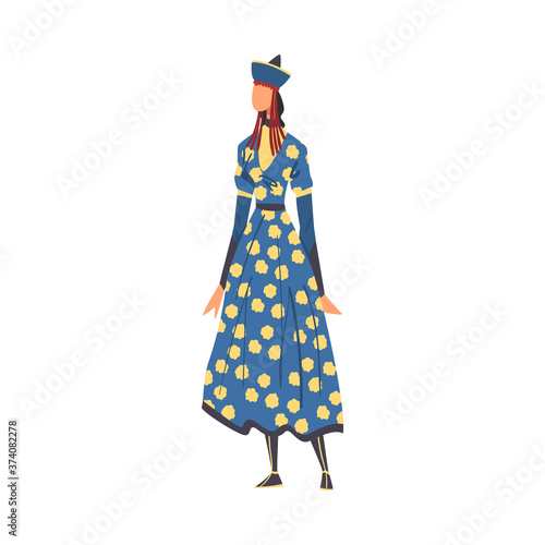 Woman in Buryatia National lothing, Female Representative of Country in Traditional Outfit of Nation Cartoon Style Vector Illustration