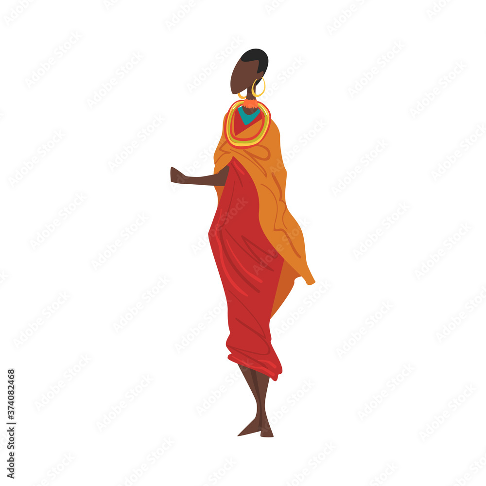 Woman in Maasai National lothing, Female Representative of Country in Traditional Outfit of Nation Cartoon Style Vector Illustration