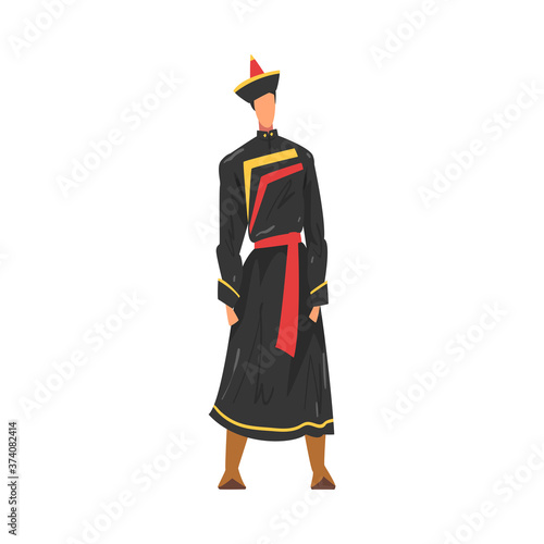 Man in Buryatia National lothing, Male Representative of Country in Traditional Outfit of Nation Cartoon Style Vector Illustration