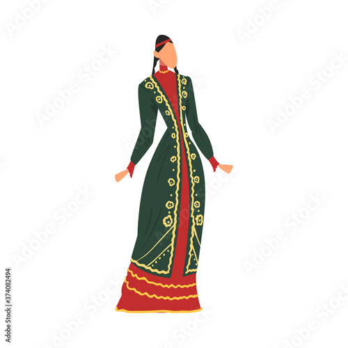 Woman in Bashkiria National lothing, Female Representative of Country in Traditional Outfit of Nation Cartoon Style Vector Illustration