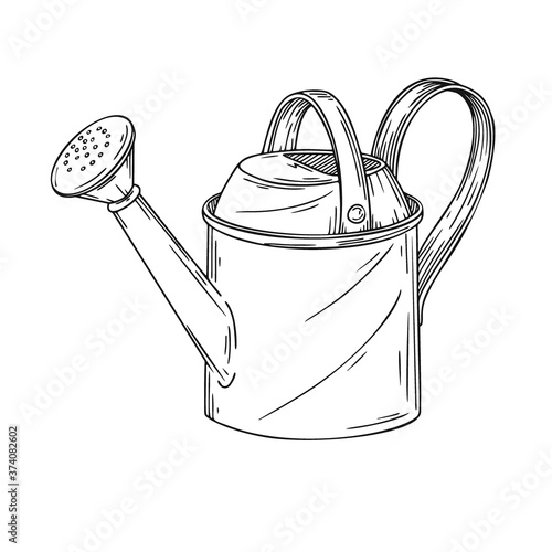Sketch watering can for the garden. Watering can isolated on a white background. Vector