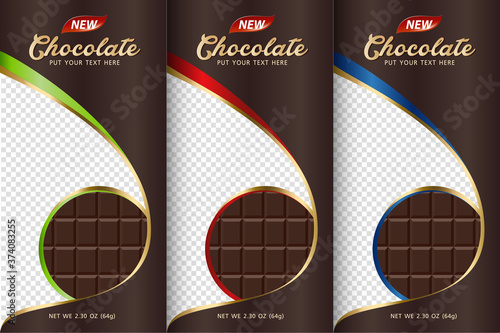 Chocolate bar packaging set. Trendy luxury product branding template with label pattern for packaging.