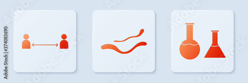 Set Ebola virus disease, Safe distance and Test tube and flask. White square button. Vector.