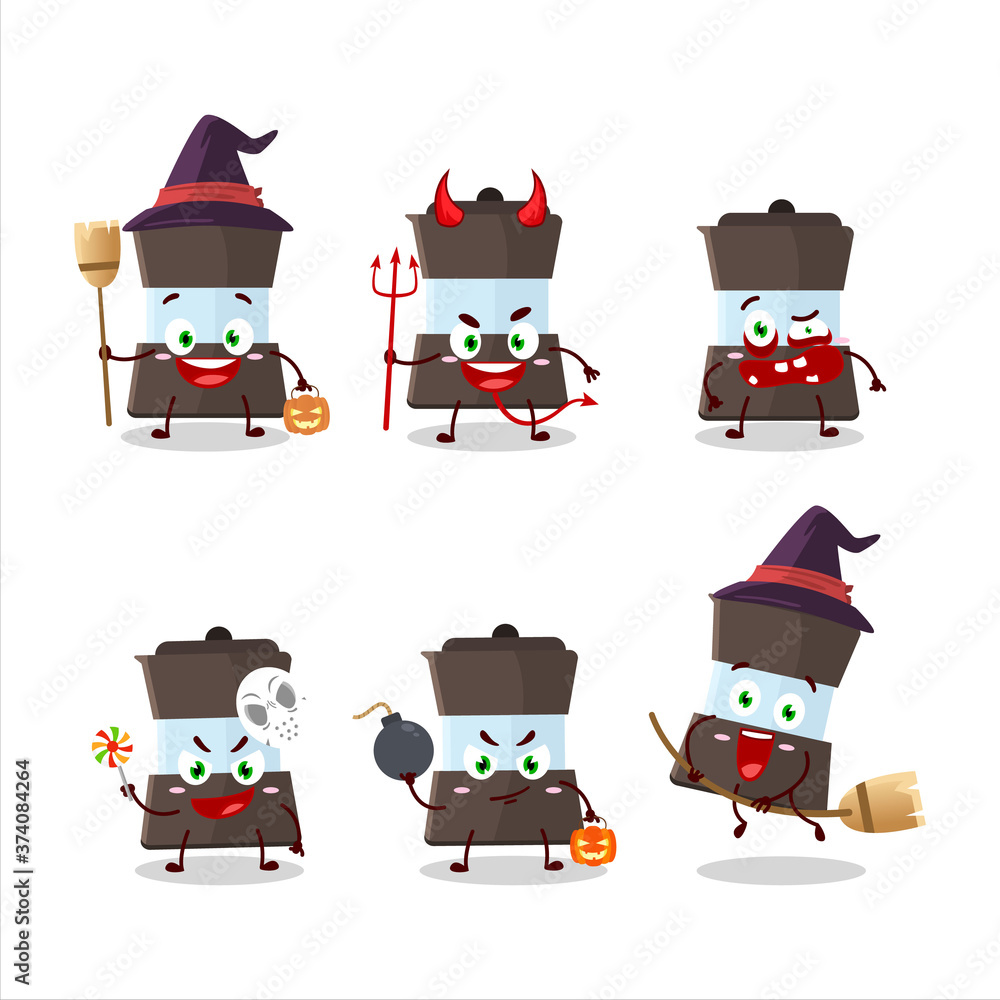 Halloween expression emoticons with cartoon character of mokka pot Halloween expression emoticons with cartoon character of mokka pot