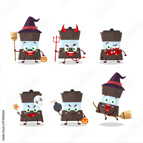 Halloween expression emoticons with cartoon character of mokka pot