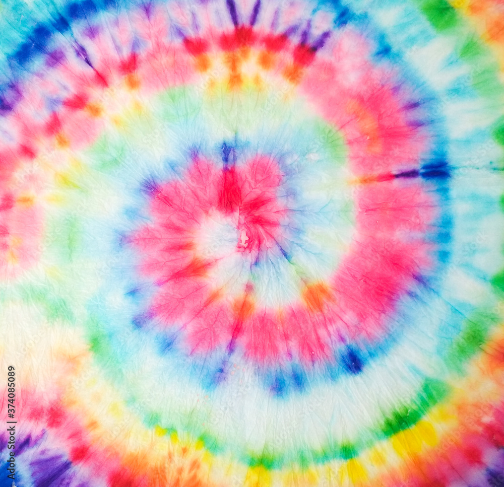 Obraz premium Spiral Pattern. Trendy Fashion Dirty Paint. Tie Dye Striped Pattern. Rainbow Artistic Circle. Tiedye Swirl. Vibrant Spiral Texture. Magic Fantasy Dirty Painting. Artistic Fabric.