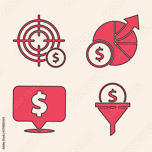 Set Lead management, Target with dollar symbol, Money and diagram graph and Speech bubble with dollar icon. Vector.