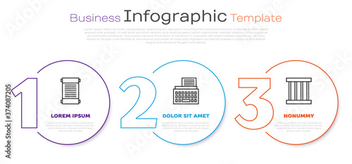 Set line Decree, paper, parchment, scroll, Retro typewriter and Prison window. Business infographic template. Vector.