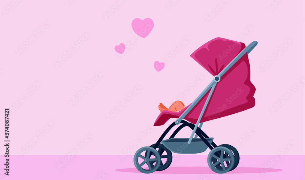 Pink Baby Stroller Vector Illustration Design Pink Baby Stroller Vector Illustration Design