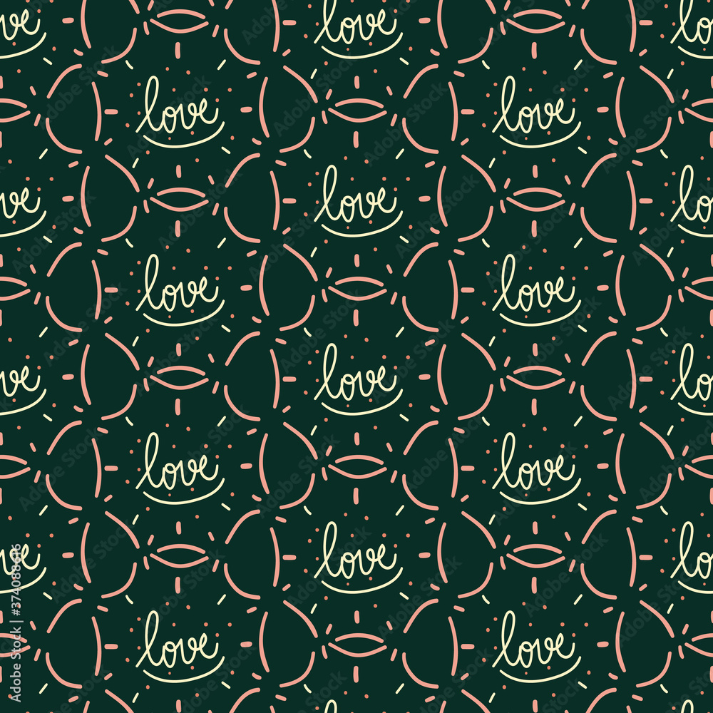 seamless abstract hand- drawn text love pattern. Perfect for apparel,fabric, textile, decoration,wrapping paper, stationary.
