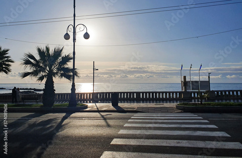 Beautiful Italian evening promenade overlooking the sea