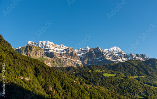 glärnisch mountain range landscape with blue sky